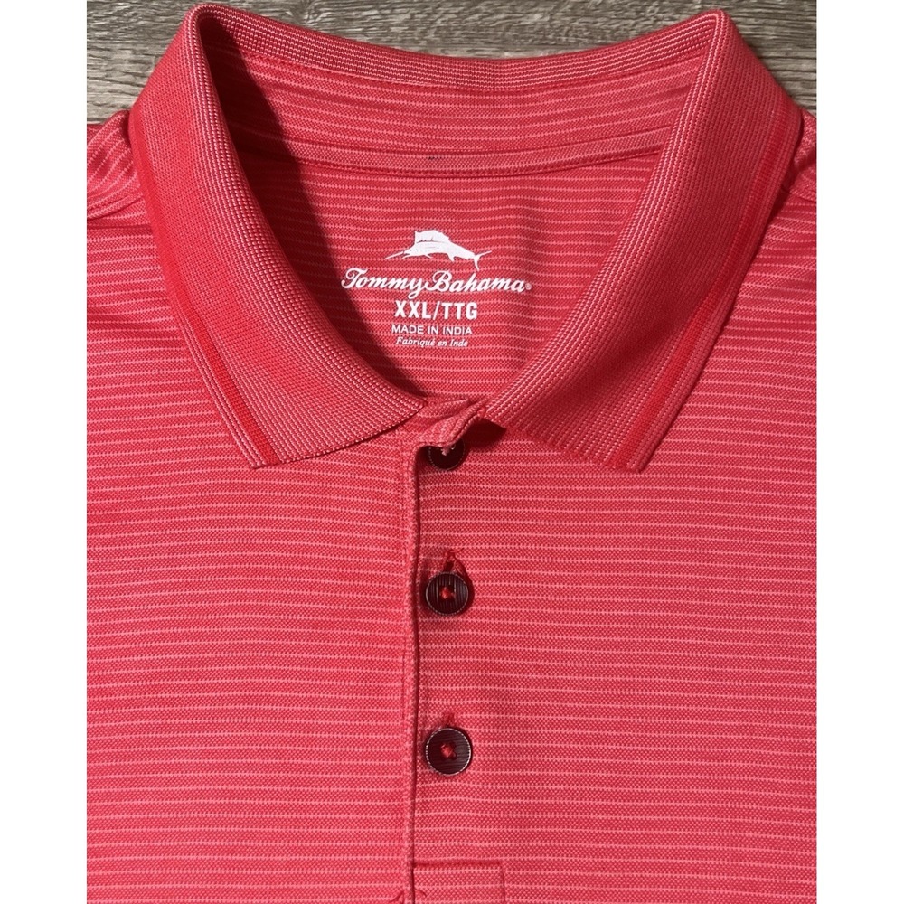 Tommy Bahama Striped Lightweight Performance Short Sleeve Red Polo Shirt Sz 2XL